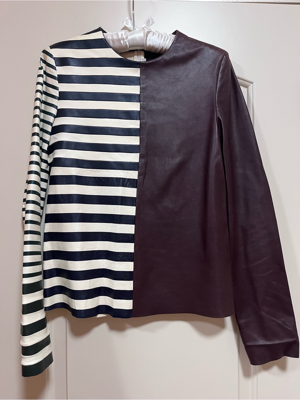 Celine Black & White genuine leather Brown&striped Long Sleeve Top